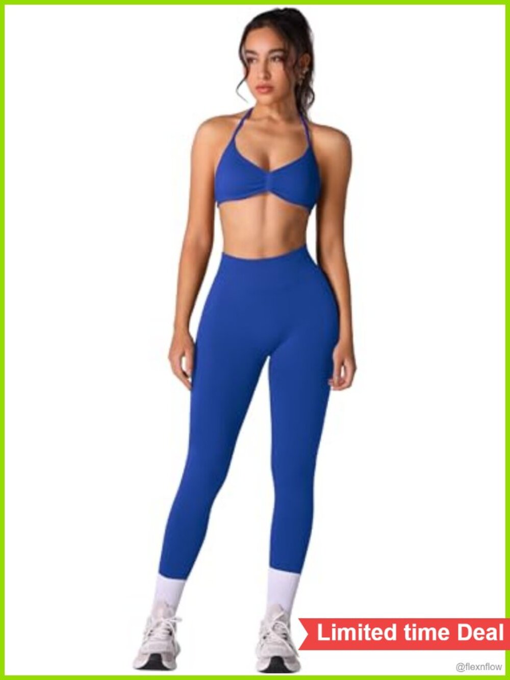 Seamless 2 Piece Workout Set Halter Sports Bra Scrunch Leggings Gym Yoga
